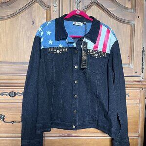 DG2 Diane Gilman American Flag Denim Jacket